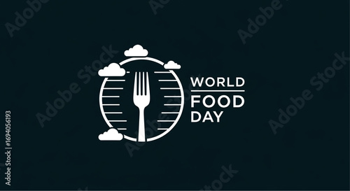 Simple White Fork and Clouds Graphic for World Food Day