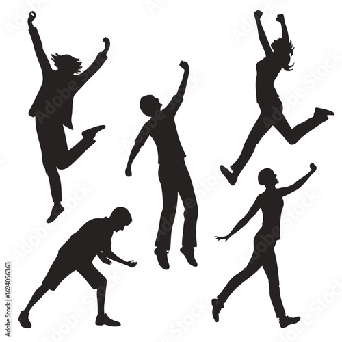 Joyful figures leaping celebrating freedom silhouette