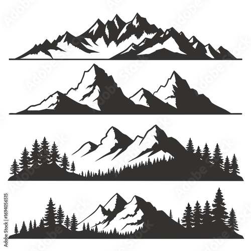 Layered mountain and forest silhouettes mountain range