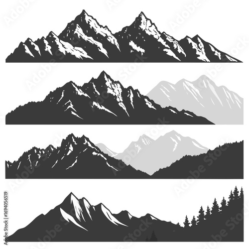 Layered mountain range silhouettes mountains landscape