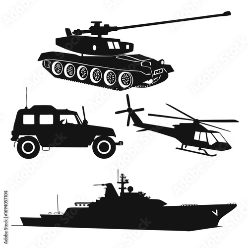 Military vehicles helicopter ship tank jeep