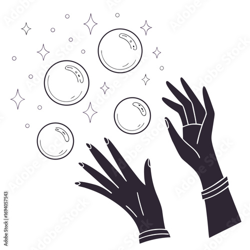 Mystical crystal balls and hands psychic hands divination