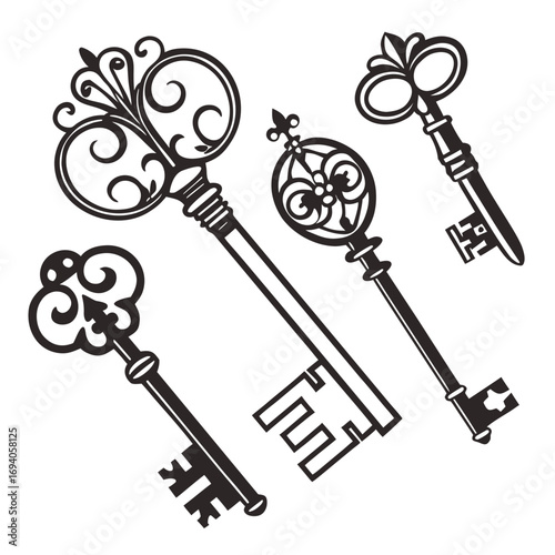 Ornate antique key silhouettes antique keys ornate keys