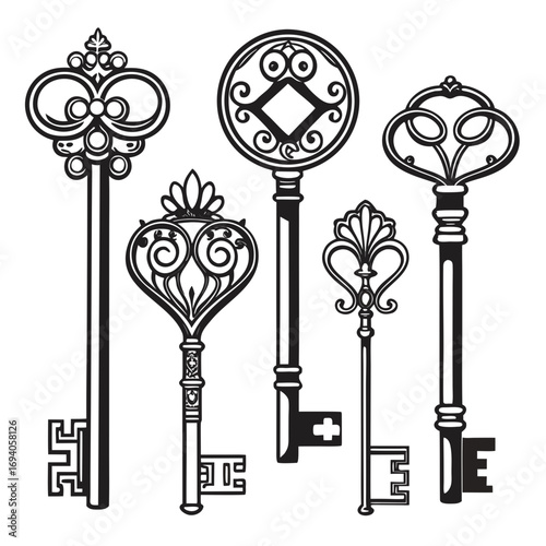 Ornate antique key silhouettes antique keys ornate keys