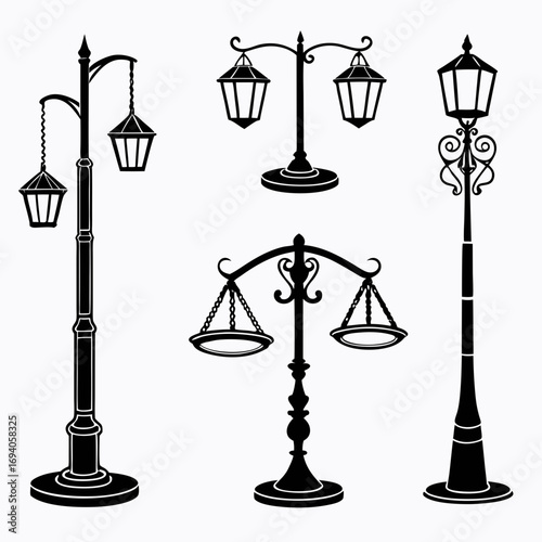Ornate lamp posts and scales silhouettes oil lamp candle holder
