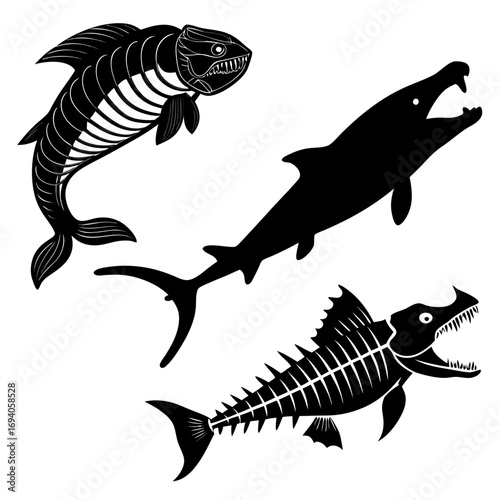 Prehistoric fish silhouettes ancient fish extinct fish