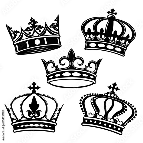 Royal crowns emblems ornate regal symbols vector