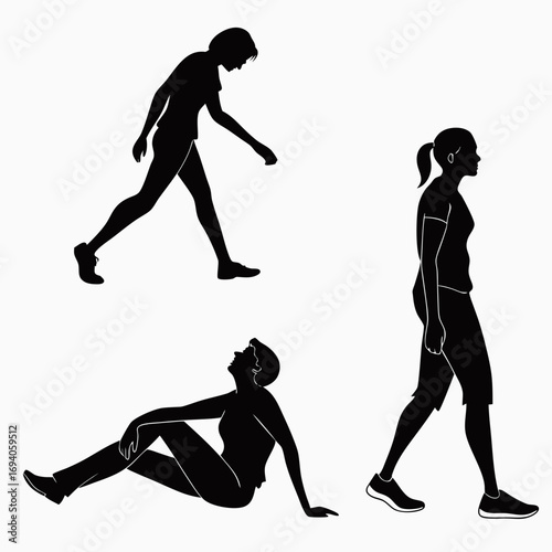 Silhouettes of women in various poses woman female