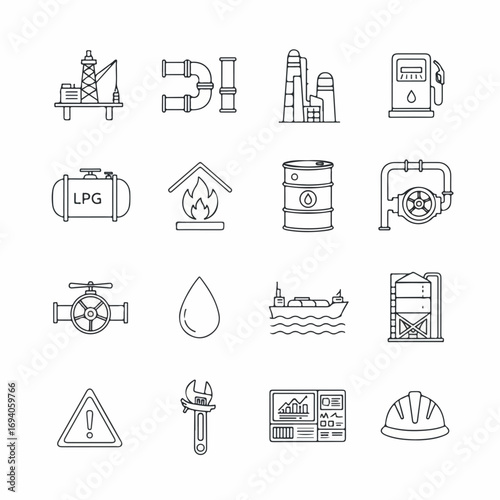 Set of Oil and Gas Industry Outline Icons.
