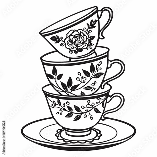 Stacked teacups floral design dessert plate rose