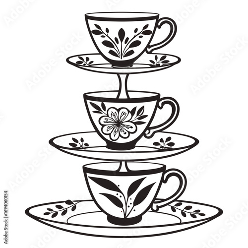 Stacked teacups floral pattern saucer