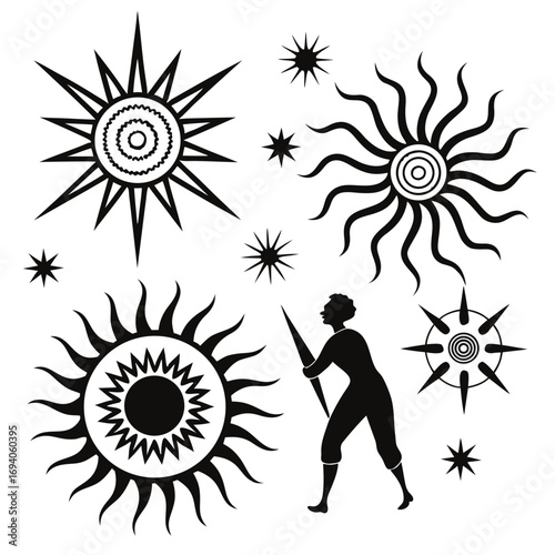 Sunbursts and silhouette of person starburst staff