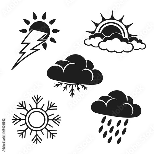 Weather icons storm snow rain sun clouds lightning