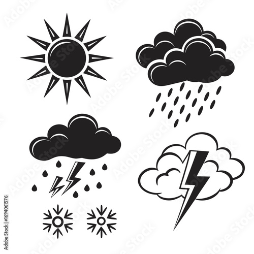 Weather icons sun rain lightning snow cloud