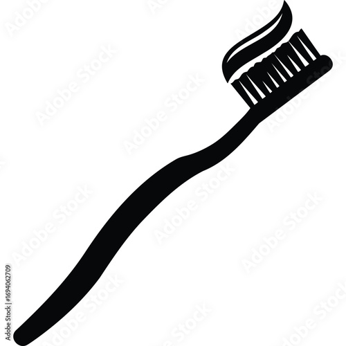 Toothbrush with Toothpaste Icon Black Silhouette dental hygiene oral hygiene teeth cleaning healthcare health medicine symbol black and white
