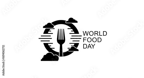Black Fork Silhouette with Circular Design for World Food Day Celebration
