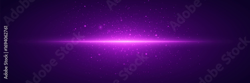 Purple flash of laser beam, explosion of sparks and dust of light.
