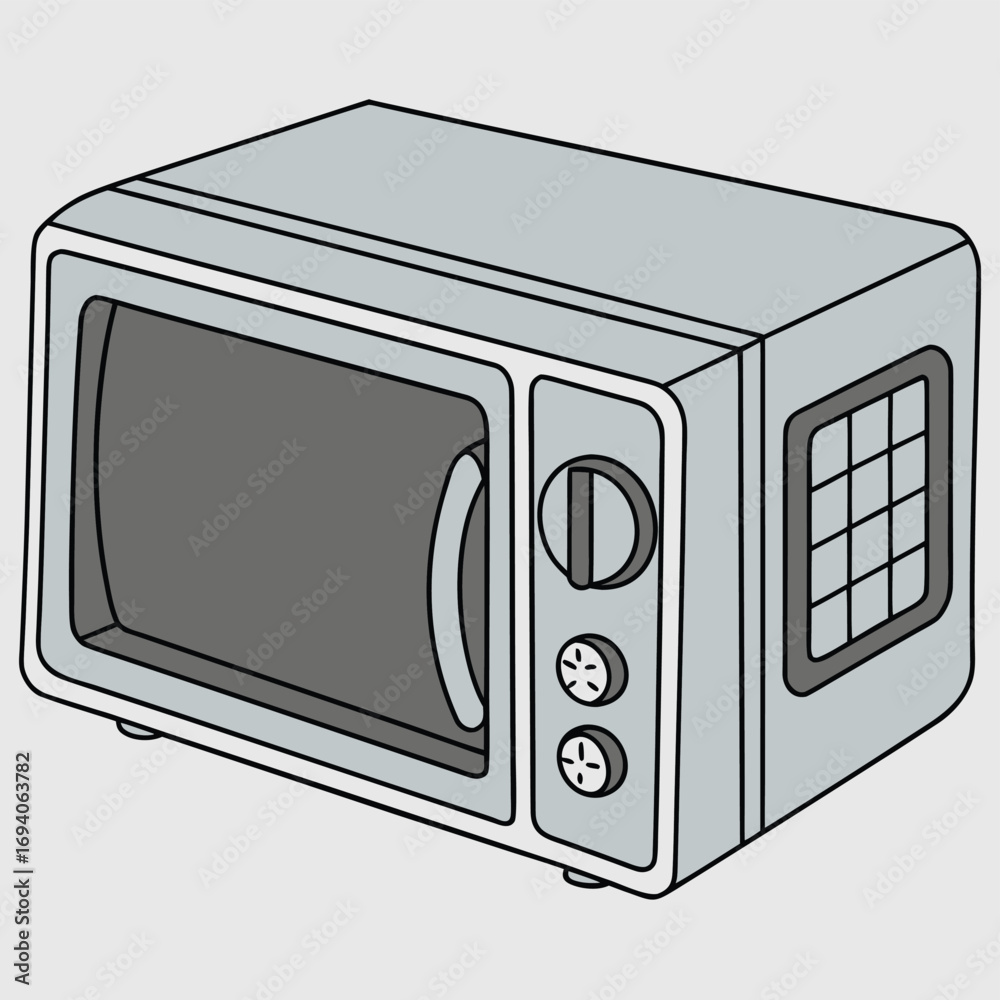 Fototapeta premium Stylized microwave illustration with front handle, control panel, and side vents in a clean, minimal design.