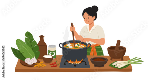 Woman Cooking Asian Dish.