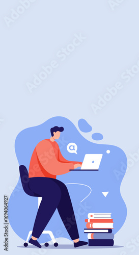 Person working remotely on laptop, learning or studying from home. Concept of online education, telecommuting, or freelance work.