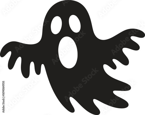 Flying Ghost Silhouette – Halloween Horror Spirit Vector Illustration Isolate on White Background