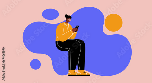 Stylish illustration of a person engaged with a smartphone, symbolizing digital communication, online work, or personal leisure in a modern world.
