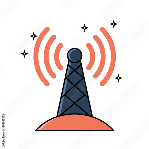 Broadcasting tower with orange radio signals