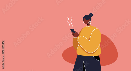 Modern woman checking her smartphone, engaged in digital communication or social media. Ideal for technology, lifestyle, and business concepts with copy space.