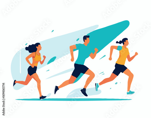 Running people flat vector illustration