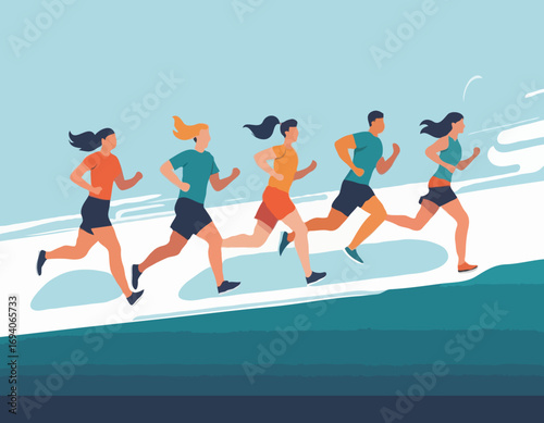 Running people flat vector illustration