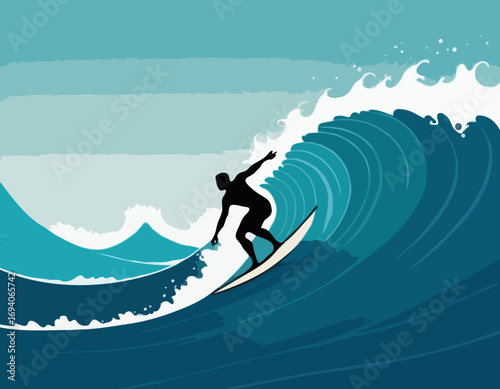 surfer silhouette with wave