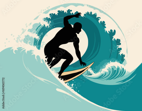surfer silhouette with wave