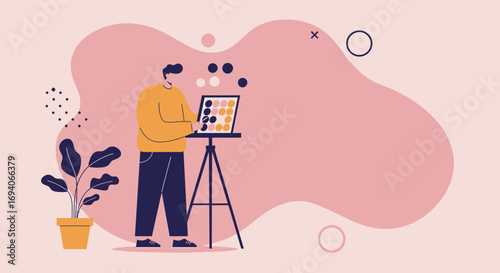 Creative professional selecting colors on a digital palette, symbolizing design, artistic work, and innovation. Ideal for modern business, art, and creative lifestyle concepts.