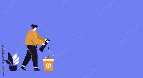 A person actively sorts organic waste into a recycling bin, promoting composting and sustainable living. Ideal for environmental campaigns or eco-friendly initiatives.