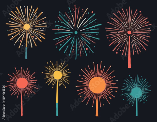 Hand drawn set of fireworks.
