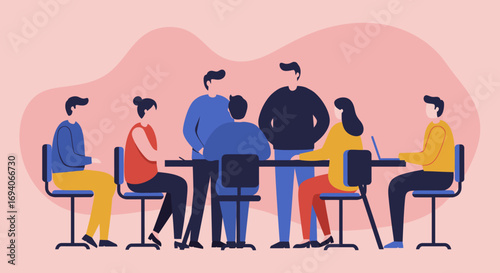 Diverse team collaborates in a modern office meeting, discussing business strategies and ideas. Represents teamwork, communication, and corporate success.