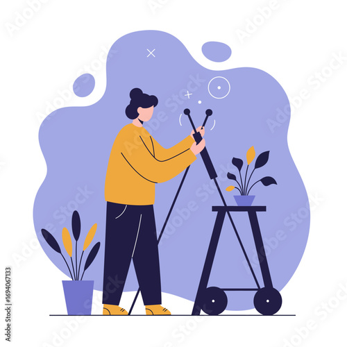 Person observing celestial bodies with a telescope, exploring astronomy and science. Ideal for education, discovery, and stargazing concepts.