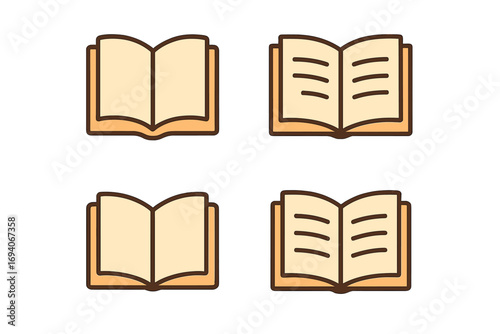 Open book icon pack for education and learning. Knowledge, literature and reading symbol. Minimalist vector set for library, school, web design, apps and graphic interface.