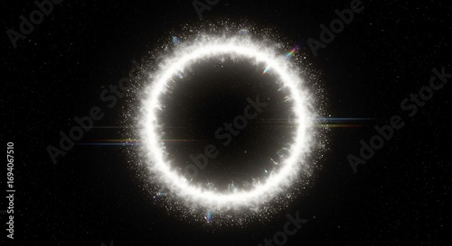 輝くリング 闇夜に浮かぶ神秘的輝き 宇宙空間の光 (Kagayaku ringu Yamiyo ni ukabu shinpiteki kagayaki Uchuu kuukan no hikari) Translation: Shining ring, mysterious glow floating in the dark night, light of outer space.