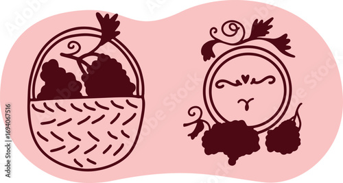 Wine. Winemaking Serving A glass and wine. People drink wine. Pleasure from life. Line art	

