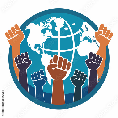 Global unity and human rights symbol with raised fists