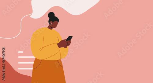 Young woman focused on her smartphone, browsing online content or connecting digitally. Represents communication, technology, and modern lifestyle concepts.