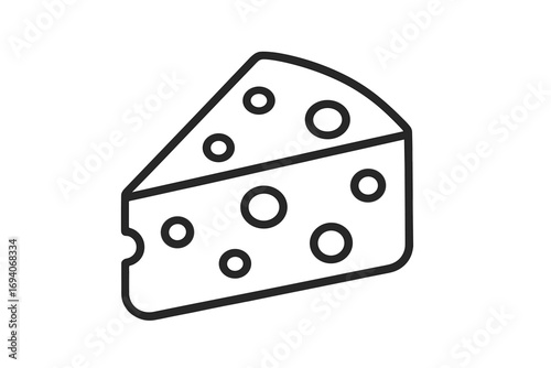 Cheese slice line icon. Swiss cheese wedge with holes. Simple linear pictogram for food and drink concepts. Dairy product symbol for menu, grocery store, app or web design.