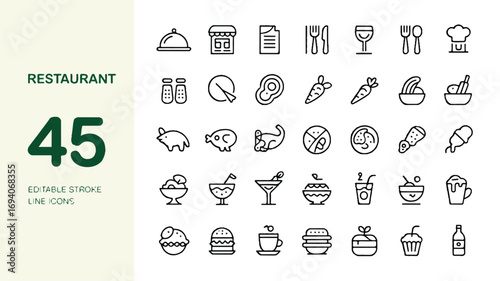 Restaurant and Food Service Editable Stroke Line Icons Collection