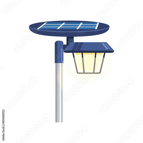 Solar-powered outdoor lamp post with integrated panel and lantern.