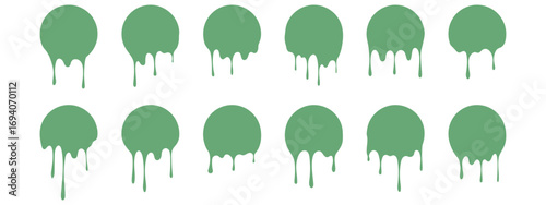 Mint melt drips paint circle set. Liquid drops and abstract shapes.