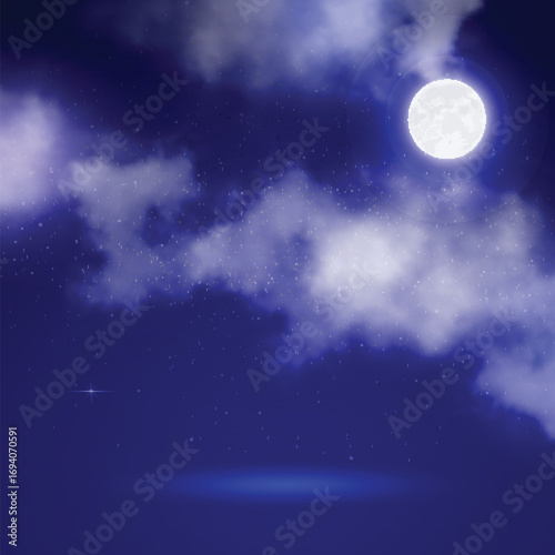 Blue Night with Full Moon Sky and Star