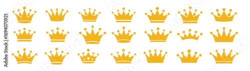 Crown icons set. Gold premium quality symbols. Royal vintage crowns. Vector illustration.