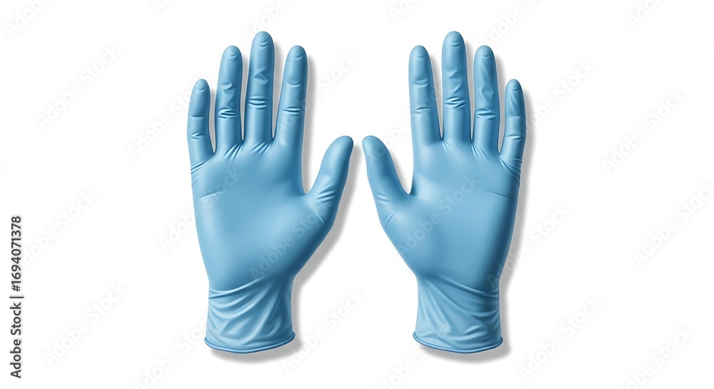Obraz premium Pair of Blue Medical Gloves on a White Background Cleanliness Concept