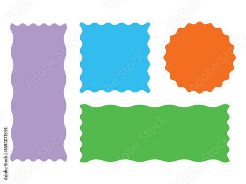 Set or rectangular shapes with squiggly border. Set of rectangle shape frames with zigzag edge. Wavy shape vector illustration